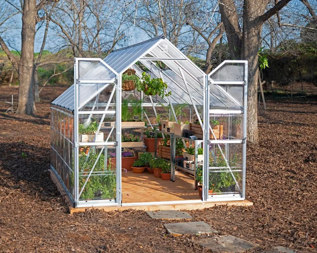 Balance® 8 ft. x 12 ft. Greenhouse Silver Frame Clear & TwinWall Panels | Palram-Canopia