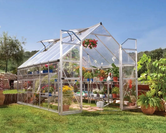 Balance® 8 ft. x 12 ft. Greenhouse Silver Frame Clear & TwinWall Panels | Palram-Canopia