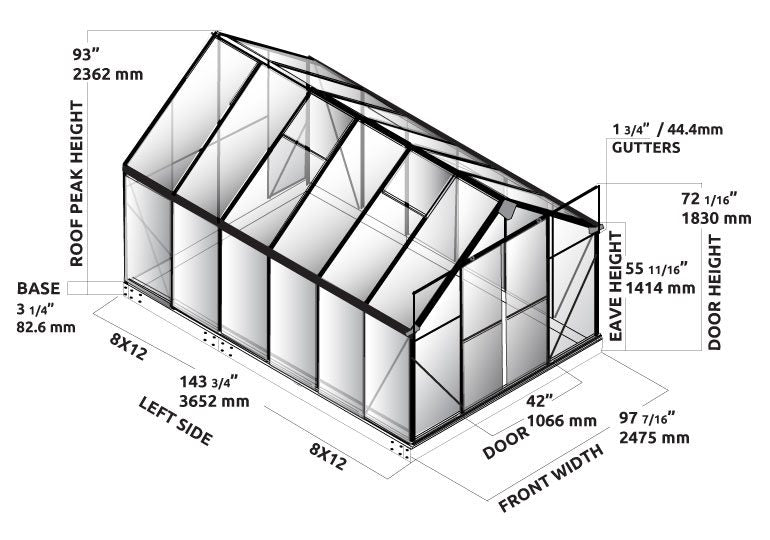 grandio ascent greenhouse kit 8x16' dimension diagram